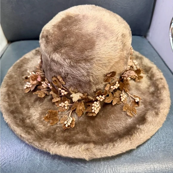 Elegant Faux Fur Hat with Floral Accents